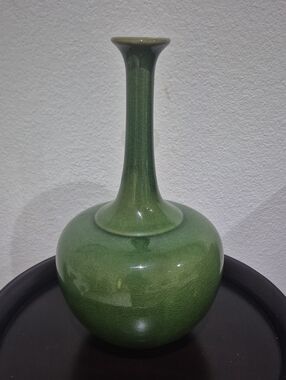 Pottery Barn Green Glazed Tall Neck Vase